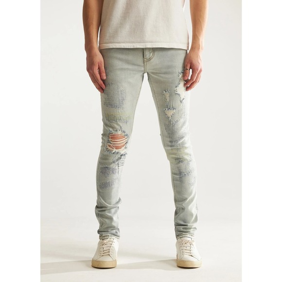 Embellish NYC Men's Rip & Repair Distressed Skinny Fit Stretch Denim Jeans - Picture 1 of 5